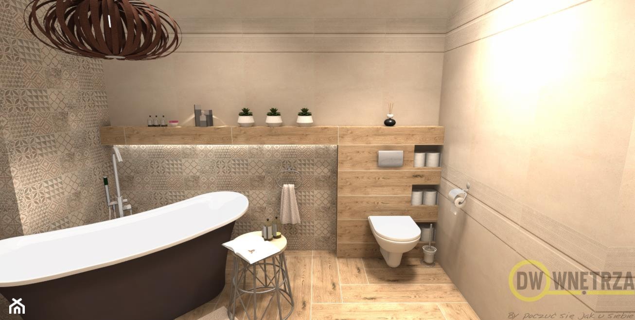 Beżowo-brązowy salon kąpielowy - Średnia bez okna łazienka, styl tradycyjny - zdjęcie od DW Wnętrza - Homebook