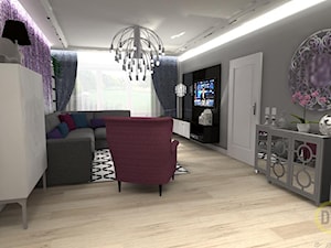salon glamour - Średni fioletowy szary salon, styl glamour - zdjęcie od DW Wnętrza