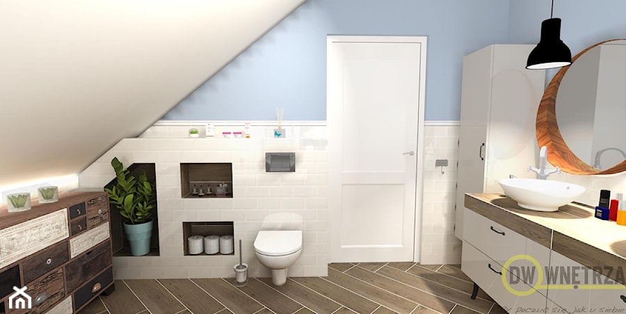 Łazienka na poddaszu - Średnia na poddaszu bez okna łazienka, styl nowoczesny - zdjęcie od DW Wnętrza