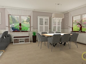 Przytulny salon w klasycznym stylu - Średnia beżowa szara jadalnia w salonie, styl tradycyjny - zdjęcie od DW Wnętrza