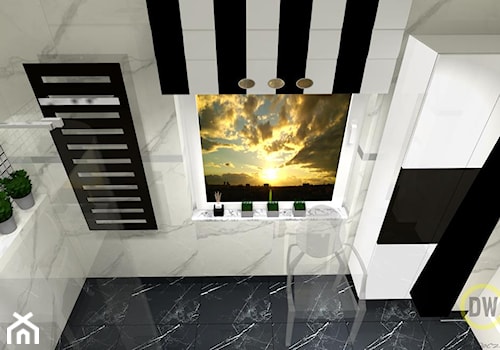 Łazienka z imitacją marmuru - Mała z marmurową podłogą łazienka z oknem, styl minimalistyczny - zdjęcie od DW Wnętrza