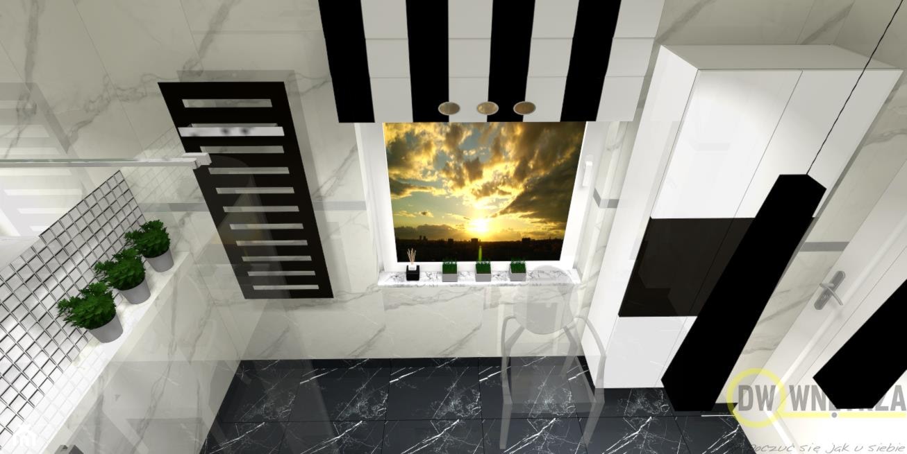 Łazienka z imitacją marmuru - Mała z marmurową podłogą łazienka z oknem, styl minimalistyczny - zdjęcie od DW Wnętrza - Homebook