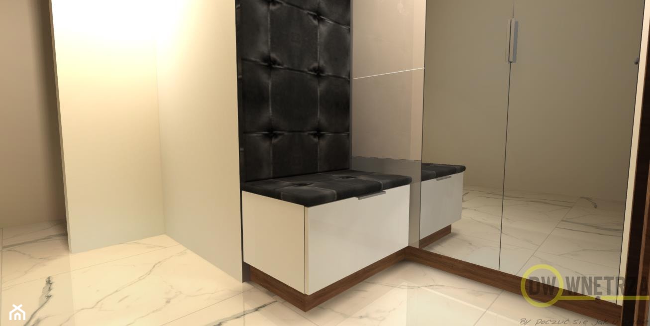 Szafa i siedzisko w korytarzu - Mały beżowy hol / przedpokój, styl nowoczesny - zdjęcie od DW Wnętrza - Homebook