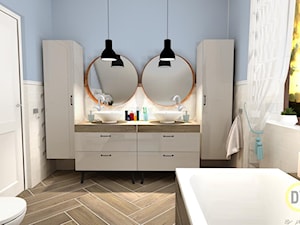 Łazienka na poddaszu - Duża z dwoma umywalkami łazienka z oknem, styl nowoczesny - zdjęcie od DW Wnętrza