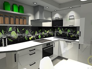 Mała kuchnia ze szkłem z grafiką - Kuchnia, styl nowoczesny - zdjęcie od DW Wnętrza