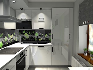 Mała kuchnia ze szkłem z grafiką - Kuchnia, styl nowoczesny - zdjęcie od DW Wnętrza