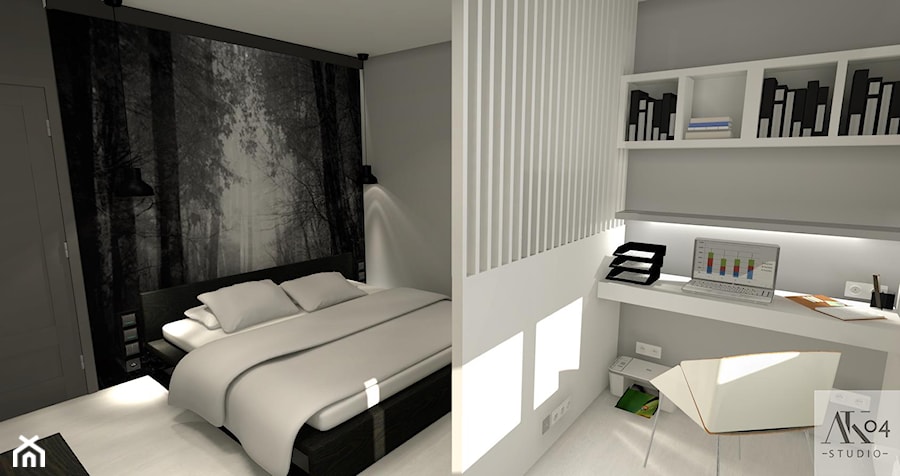 Mieszkanie Radom - Mała szara z biurkiem sypialnia, styl nowoczesny - zdjęcie od AK04-STUDIO- Aleksandra Kwiecień
