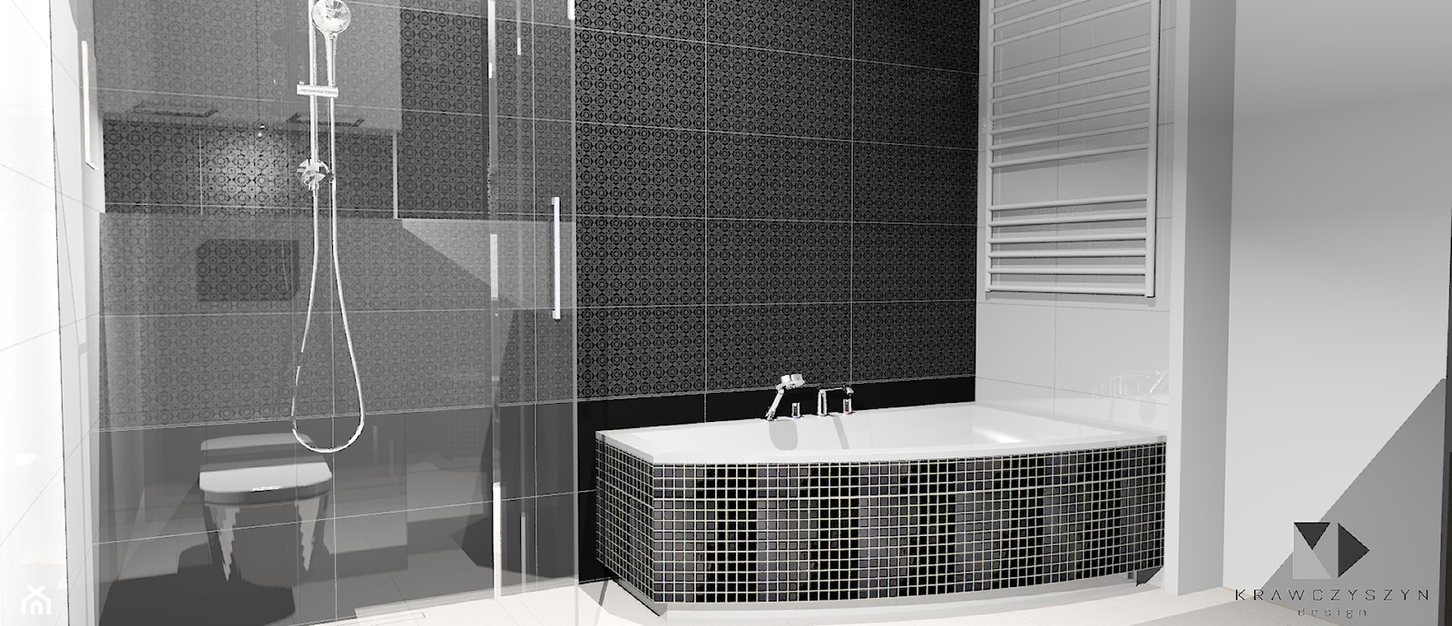 Nowoczesna łazienka Black&White - Mała na poddaszu bez okna łazienka, styl nowoczesny - zdjęcie od Krawczyszyn-design - Homebook