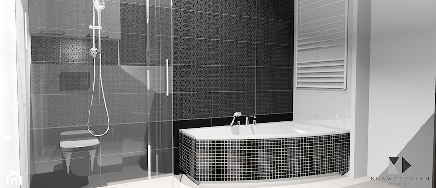 Nowoczesna łazienka Black&White - Mała na poddaszu bez okna łazienka, styl nowoczesny - zdjęcie od Krawczyszyn-design