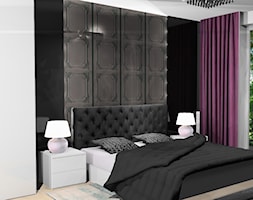 Sypialnia nowoczesna z nutką stylu glamour - Średnia biała czarna sypialnia z balkonem / tarasem, s ... - zdjęcie od Krawczyszyn-design - Homebook