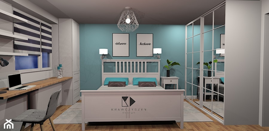 Biała sypialnia z niebieskim kolorem w tle - zdjęcie od Krawczyszyn-design