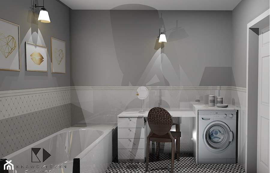 Łazienka w stylu glamour - Mała na poddaszu bez okna z pralką / suszarką łazienka, styl glamour - zdjęcie od Krawczyszyn-design