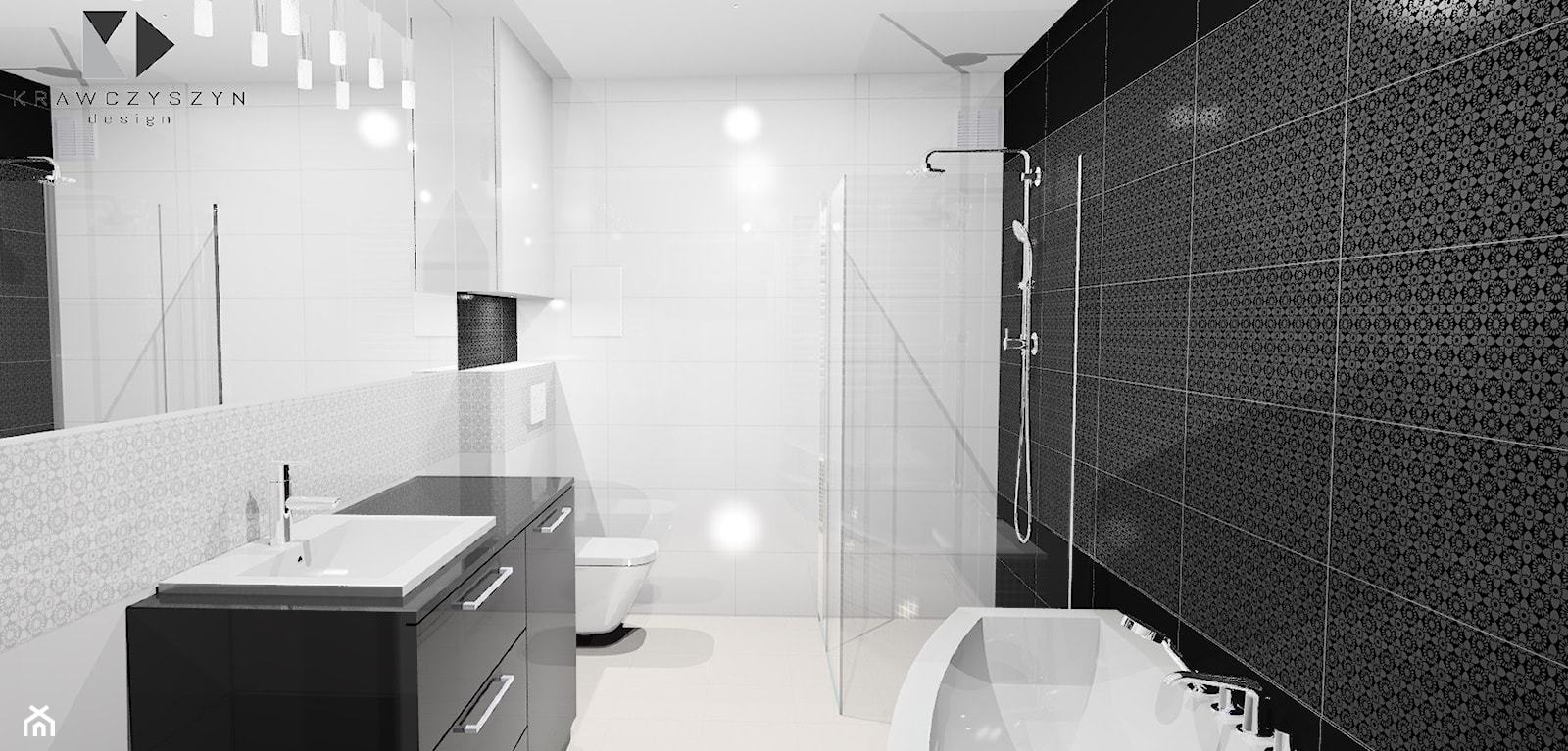 Nowoczesna łazienka Black&White - Łazienka, styl nowoczesny - zdjęcie od Krawczyszyn-design - Homebook