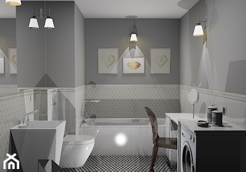 Łazienka w stylu glamour - Mała na poddaszu bez okna z pralką / suszarką z lustrem łazienka, styl glamour - zdjęcie od Krawczyszyn-design