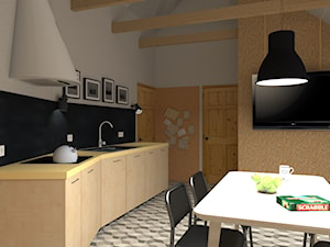 Apartamenty na wynajem - projekty aneksów kuchennych z salonem - Średnia zamknięta z kamiennym blatem szara z zabudowaną lodówką z nablatowym zlewozmywakiem kuchnia jednorzędowa z oknem, styl skandynawski - zdjęcie od You. Projekty wnętrz