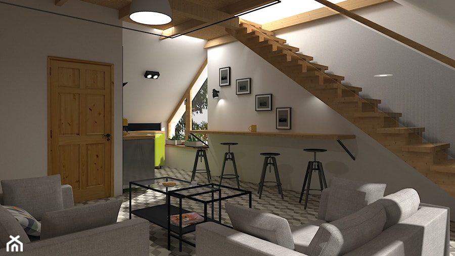 Apartamenty na wynajem - projekty aneksów kuchennych z salonem - Średnia otwarta z salonem biała kuchnia w kształcie litery l z oknem z kompozytem na ścianie nad blatem kuchennym, styl skandynawski - zdjęcie od You. Projekty wnętrz