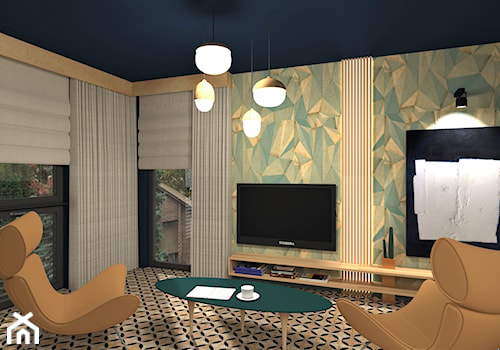 Nowoczesny salon z kuchnią z nutą Art deco - Średni zielony salon, styl glamour - zdjęcie od You. Projekty wnętrz