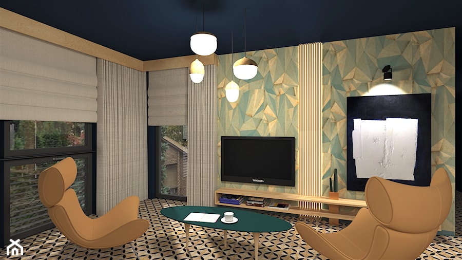 Nowoczesny salon z kuchnią z nutą Art deco - Średni zielony salon, styl glamour - zdjęcie od You. Projekty wnętrz