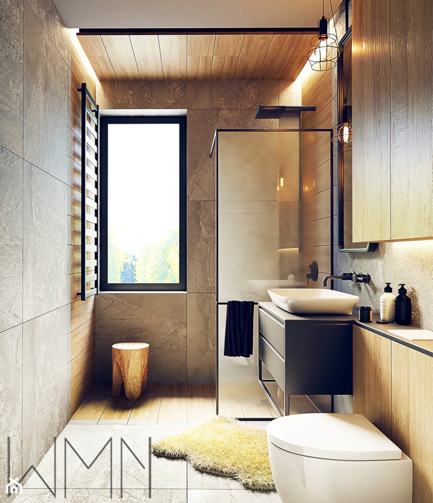 #8 - Mała z lustrem łazienka z oknem, styl nowoczesny - zdjęcie od wmn Architekci