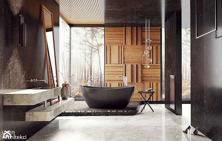 #4 - Duża z lustrem z marmurową podłogą łazienka z oknem, styl nowoczesny - zdjęcie od wmn Architekci