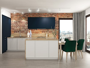 Kuchnia - Mała otwarta biała z zabudowaną lodówką z nablatowym zlewozmywakiem kuchnia jednorzędowa z wyspą lub półwyspem z oknem - zdjęcie od Remonty 2k5 Wrocław