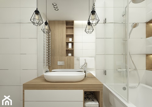 Heksagony w roli głównej - Średnia bez okna z lustrem z punktowym oświetleniem łazienka, styl nowoczesny - zdjęcie od Majo Design Studio