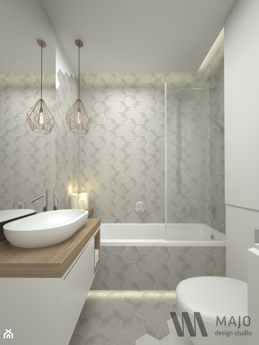 Heksagony w roli głównej - Średnia bez okna z lustrem łazienka, styl nowoczesny - zdjęcie od Majo Design Studio