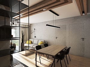 Projekt wnętrz / Warszawa - Mały salon z kuchnią z jadalnią z tarasem / balkonem, styl nowoczesny - zdjęcie od MUW studio