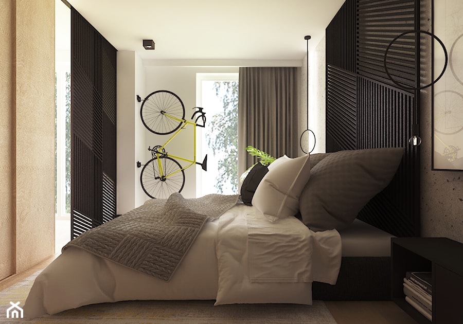 Projekt wnętrz / Warszawa - Średnia biała sypialnia z balkonem / tarasem, styl nowoczesny - zdjęcie od MUW studio
