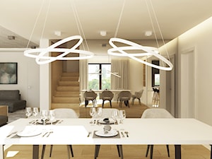 Projekt wnętrz domu jednorodzinnego 90m2 - Duża biała szara jadalnia w salonie, styl nowoczesny - zdjęcie od MUW studio