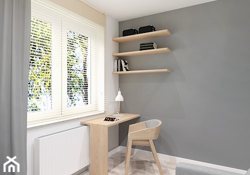 Mieszkanie na Odolanach - Mała szara z biurkiem sypialnia, styl skandynawski - zdjęcie od BDWstudio