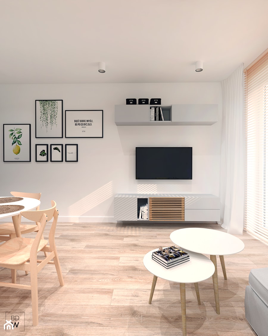 Mieszkanie na Odolanach - Średni szary salon z jadalnią, styl skandynawski - zdjęcie od BDWstudio