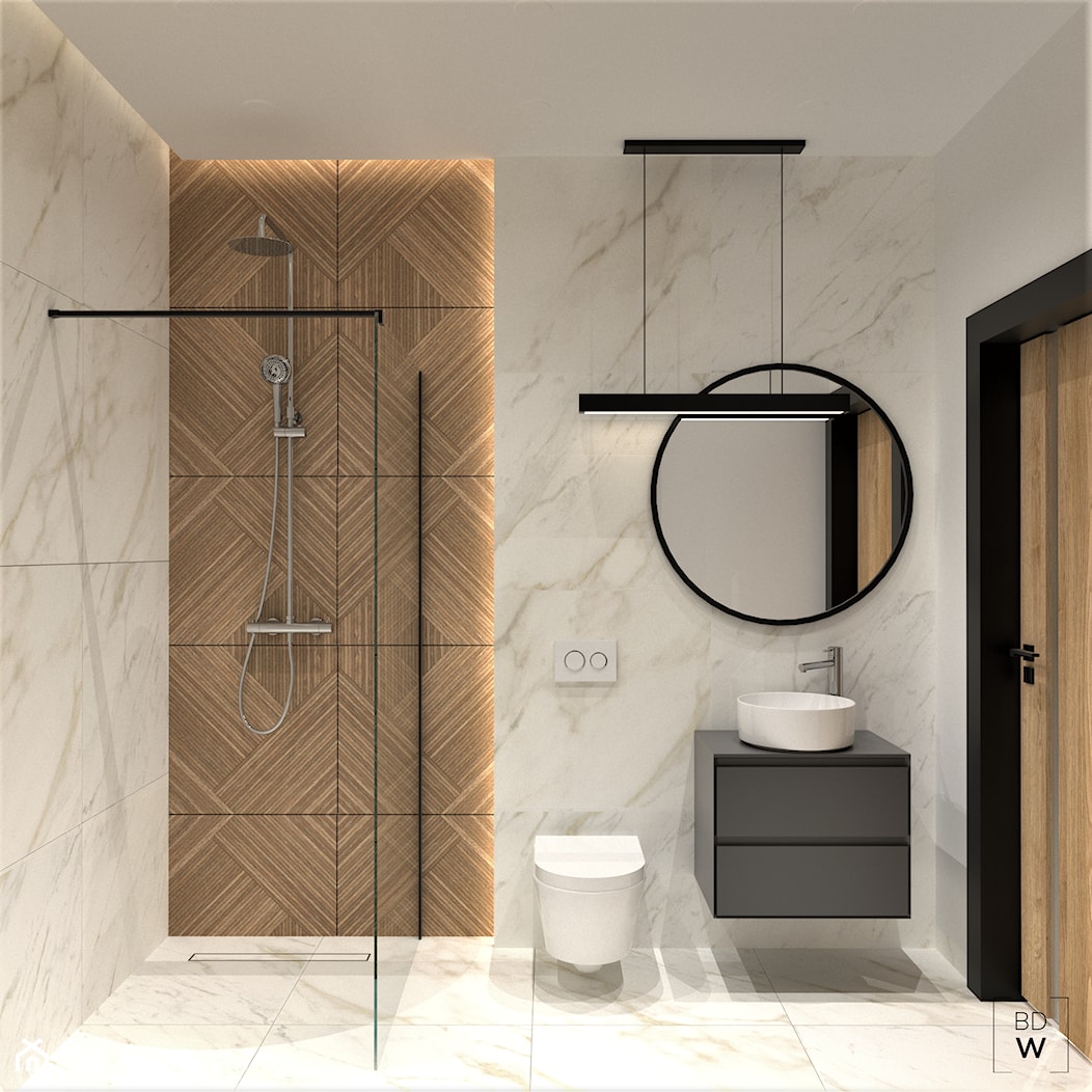 Marmurowa łazienka z prysznicem - zdjęcie od BDWstudio - Homebook