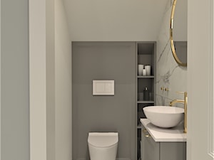 DOM W STYLU HAMPTONS - Mała bez okna z marmurową podłogą łazienka, styl glamour - zdjęcie od BDWstudio
