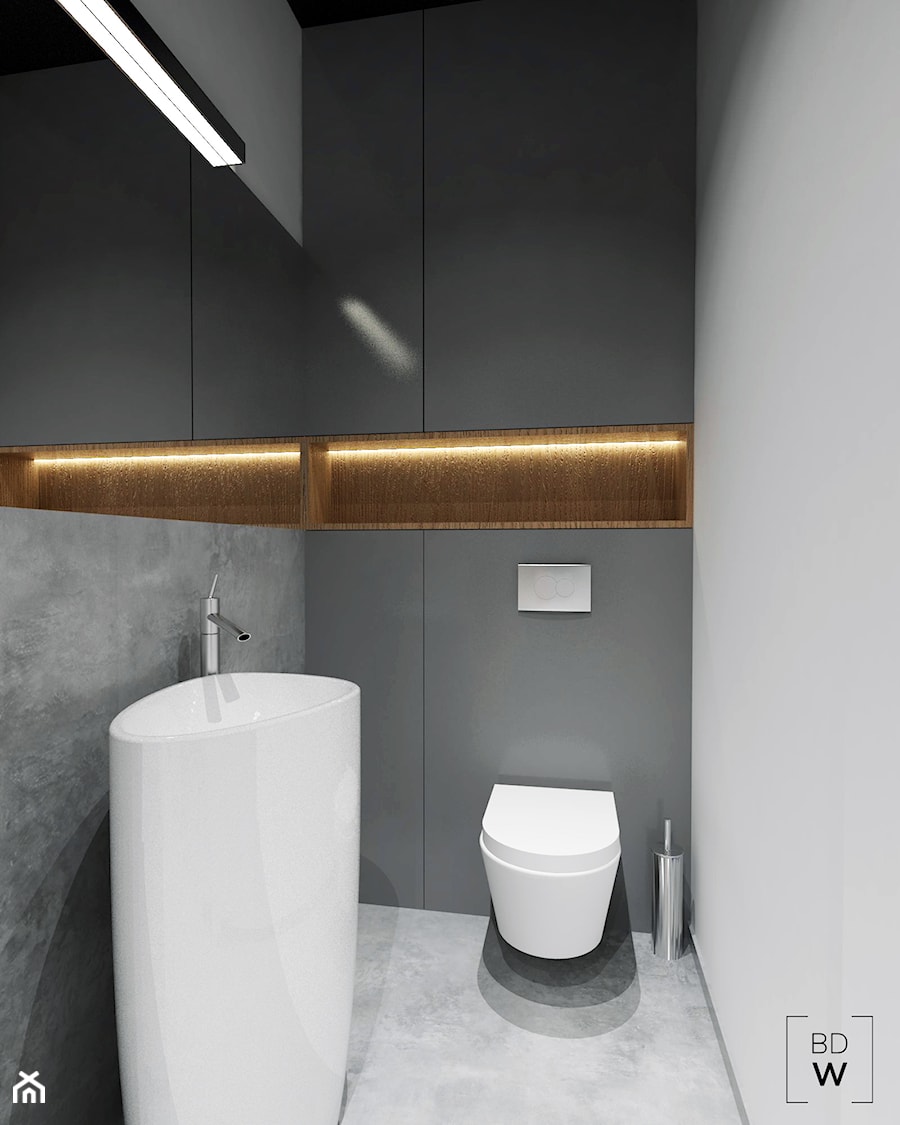 PROJEKT BIURA - Mała na poddaszu bez okna z lustrem łazienka, styl minimalistyczny - zdjęcie od BDWstudio