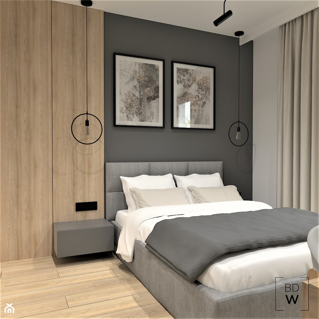 DOM W LUBLINIE - Średnia beżowa szara sypialnia, styl minimalistyczny - zdjęcie od BDWstudio - Homebook