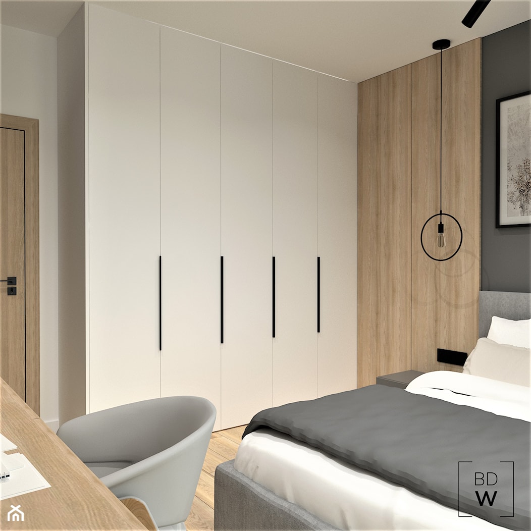 DOM W LUBLINIE - Średnia biała szara z biurkiem sypialnia, styl minimalistyczny - zdjęcie od BDWstudio - Homebook