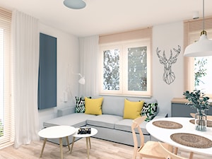 Mieszkanie na Odolanach - Mały szary salon z jadalnią, styl skandynawski - zdjęcie od BDWstudio