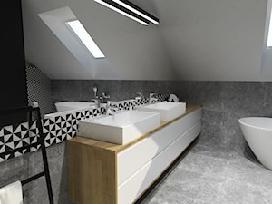DOM W DĘBLINIE - Średnia na poddaszu z dwoma umywalkami łazienka z oknem, styl skandynawski - zdjęcie od BDWstudio
