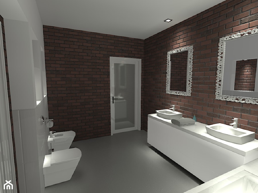 łazienka z cegłą - Łazienka, styl nowoczesny - zdjęcie od Kara design. Pracownia projektowa Karolina Pruszewicz