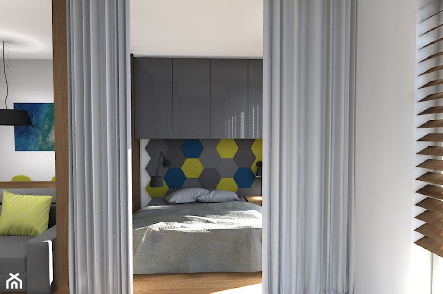 wydzielenie sypialni z salonu - Sypialnia, styl nowoczesny - zdjęcie od Kara design. Pracownia projektowa Karolina Pruszewicz
