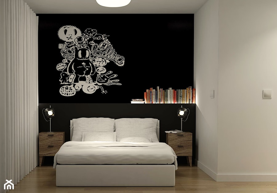 Projekt wnętrza mieszkania 73,8 m2 - Mała biała czarna sypialnia, styl skandynawski - zdjęcie od m.design