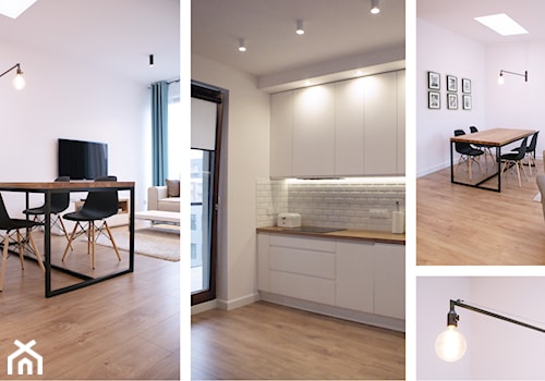 Projekt wnętrza mieszkania 73,8 m2 - Średnia biała jadalnia w salonie, styl skandynawski - zdjęcie od m.design
