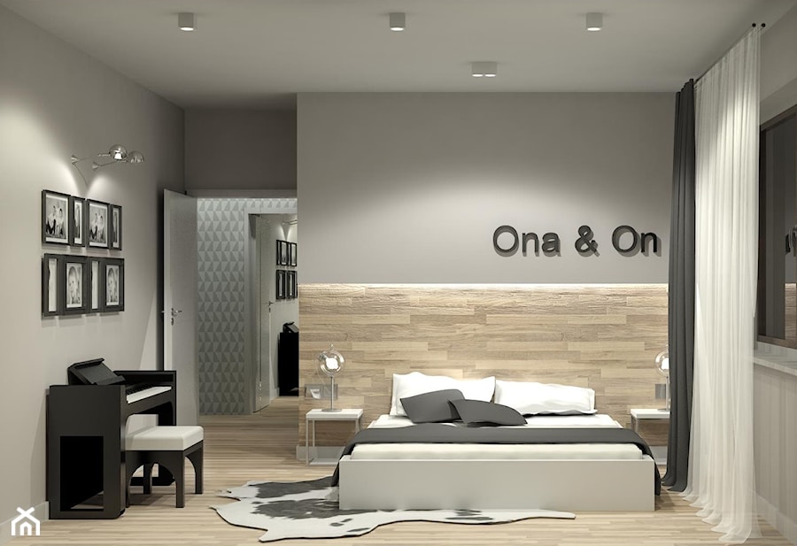 Projekt wnętrza mieszkania 99m2 - Duża szara sypialnia, styl minimalistyczny - zdjęcie od m.design
