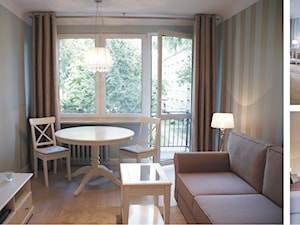 Projket wnętrza mieszkania 35m2 - Mały zielony salon z tarasem / balkonem, styl prowansalski - zdjęcie od m.design
