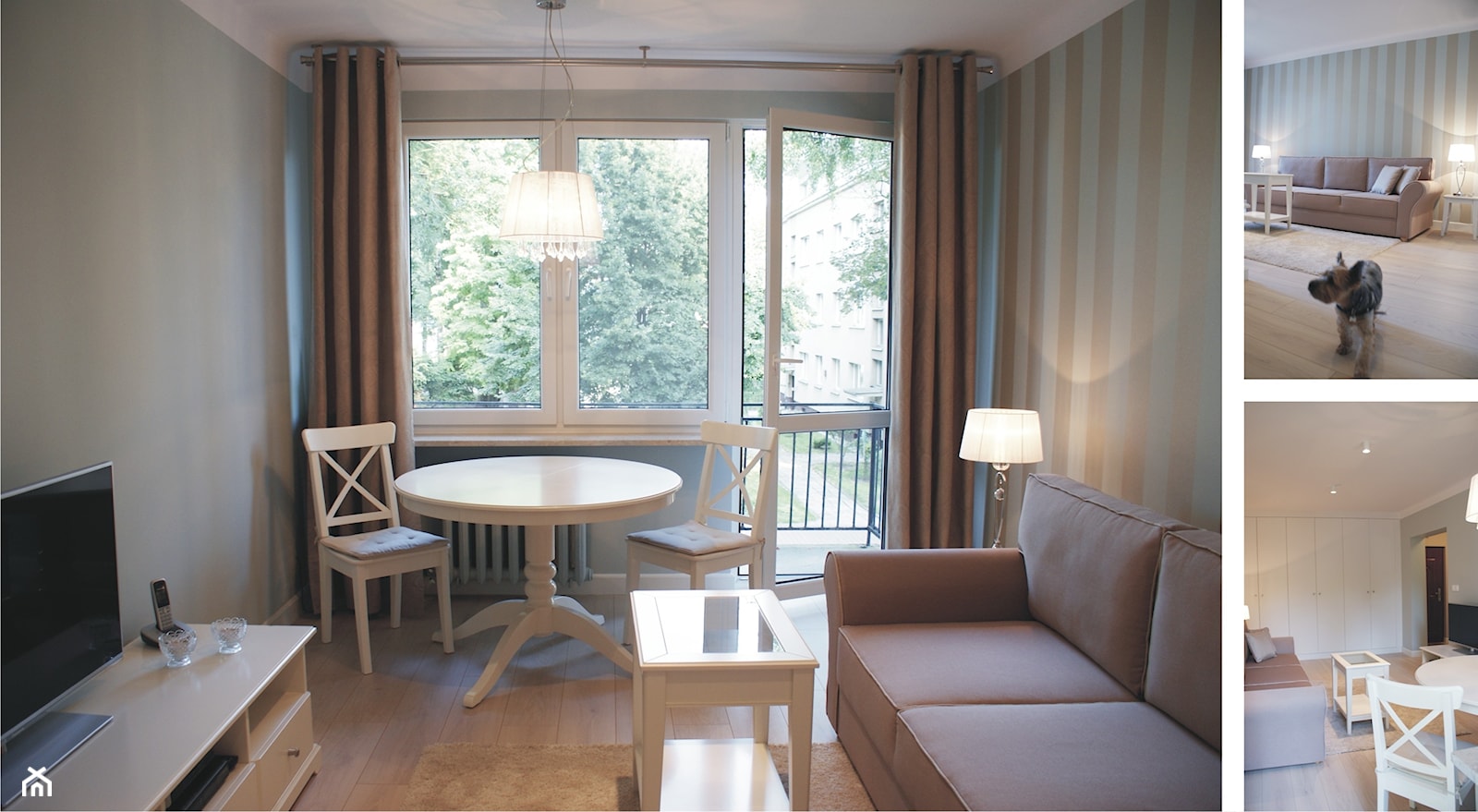 Projket wnętrza mieszkania 35m2 - Mały zielony salon z tarasem / balkonem, styl prowansalski - zdjęcie od m.design - Homebook