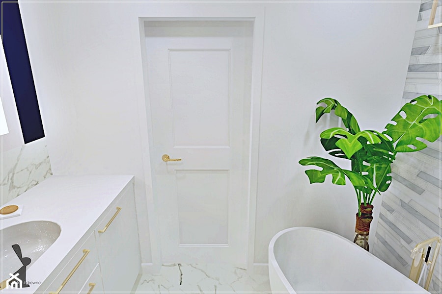 Dwupoziomowe mieszkanie w Rumi - Mała na poddaszu bez okna z lustrem z marmurową podłogą łazienka, styl tradycyjny - zdjęcie od Beton i Drewno - Studio Projektowania Wnętrz
