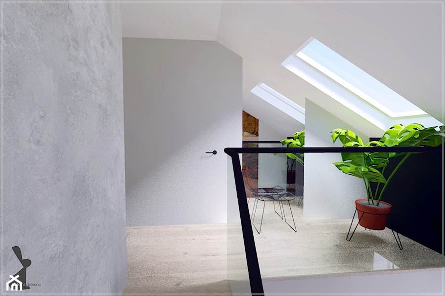 Poddasze w Rumi - Średni biały czarny szary z marmurem na podłodze hol / przedpokój, styl nowoczesny - zdjęcie od Beton i Drewno - Studio Projektowania Wnętrz