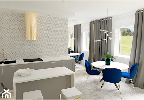 Dwupoziomowe mieszkanie w Rumi - Średnia biała jadalnia w kuchni, styl tradycyjny - zdjęcie od Beton i Drewno - Studio Projektowania Wnętrz