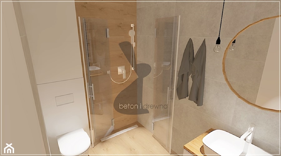 Mieszkanie Malbork - Mała na poddaszu bez okna łazienka, styl nowoczesny - zdjęcie od Beton i Drewno - Studio Projektowania Wnętrz